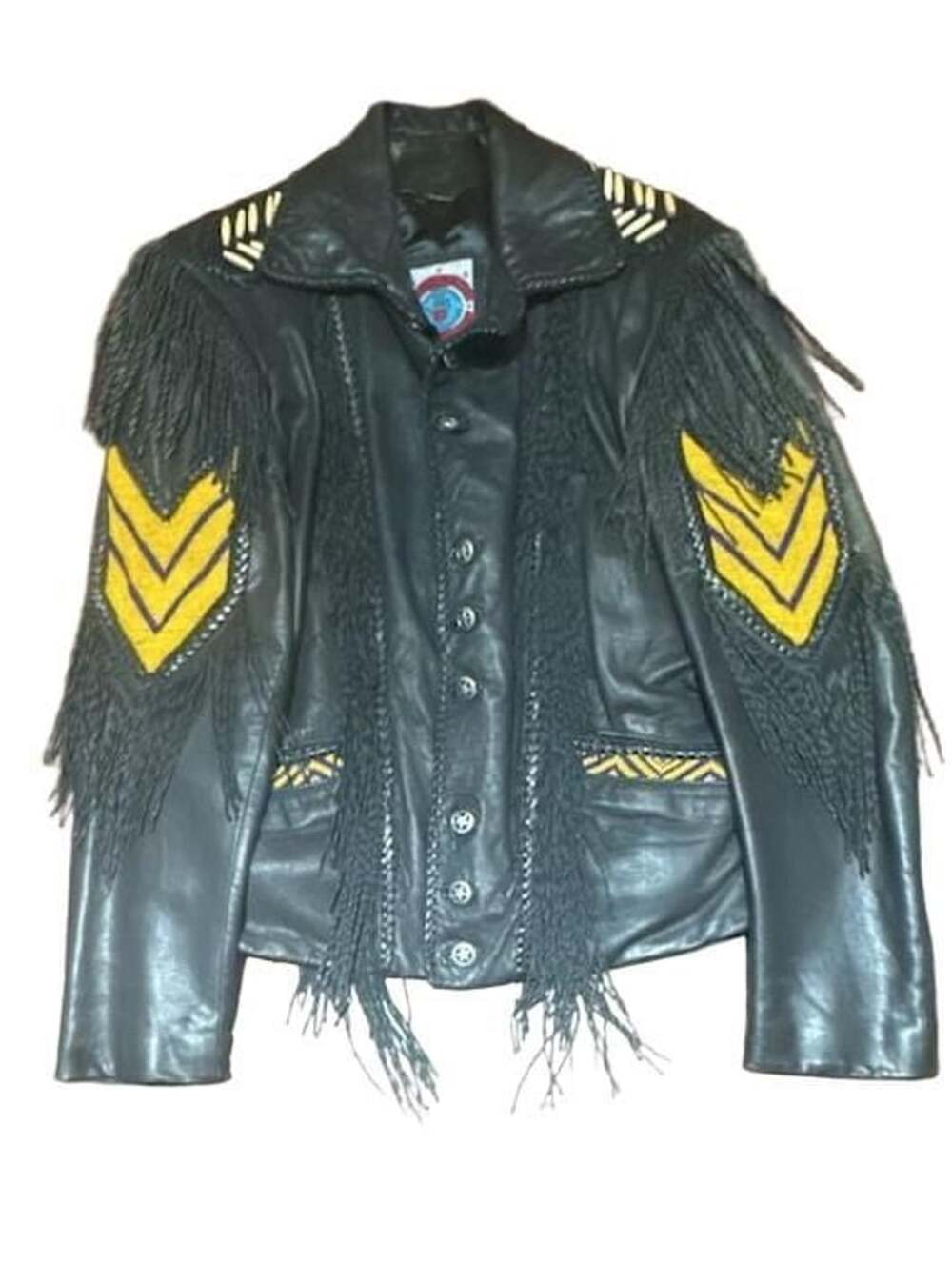 Renegade by Ren Ellis Vintage Black Leather Beaded Fringe Jacket Size 42